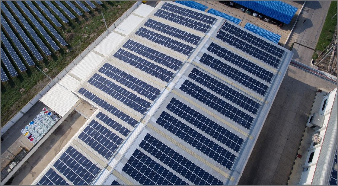 Solar Panels Overhead on Commercial Building