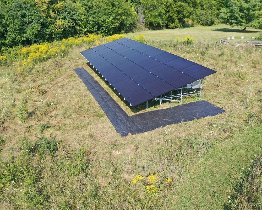 Close up view of a solar panel ground installation in barrington hills