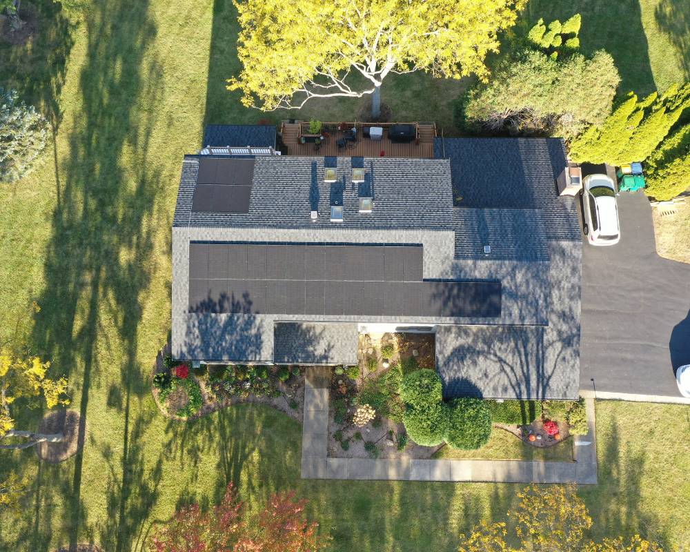 Aerial View of a home in Barrington after a residential solar installation.