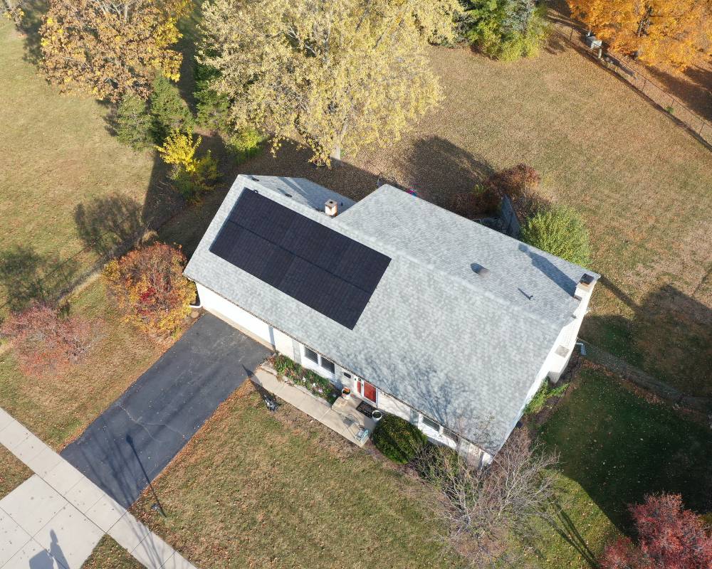 View from up high of solar panels installed on a home in Hoffman Estates