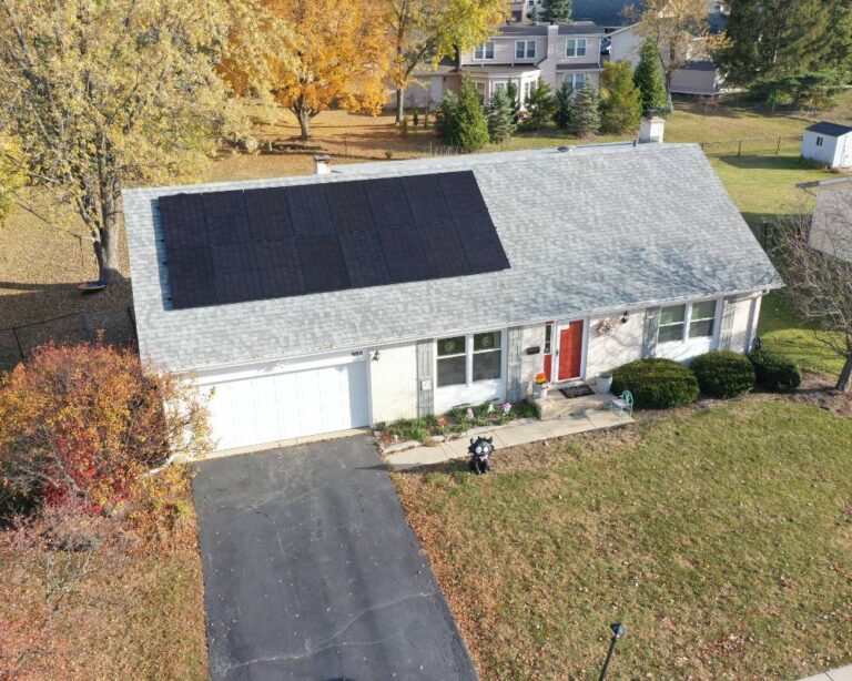 View of a residential solar panel installation on a home in Barrington