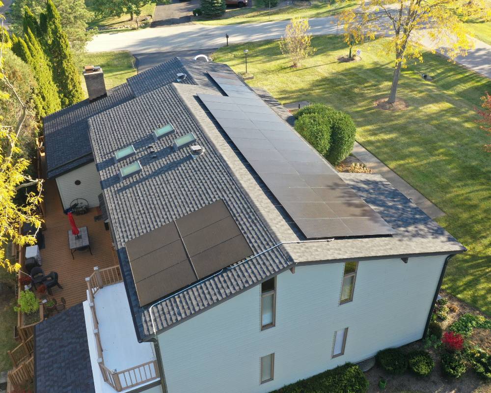 View from the side of the house in Barrington after a residential solar installation.